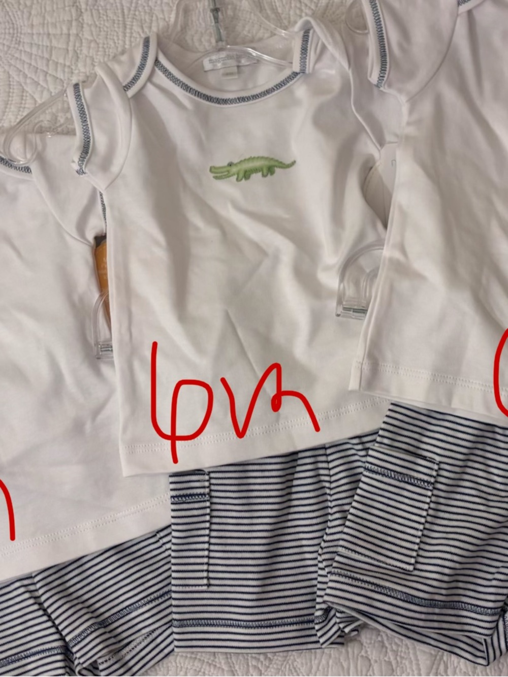 Magnolia Baby White & Navy Striped Set with Green Crocodile